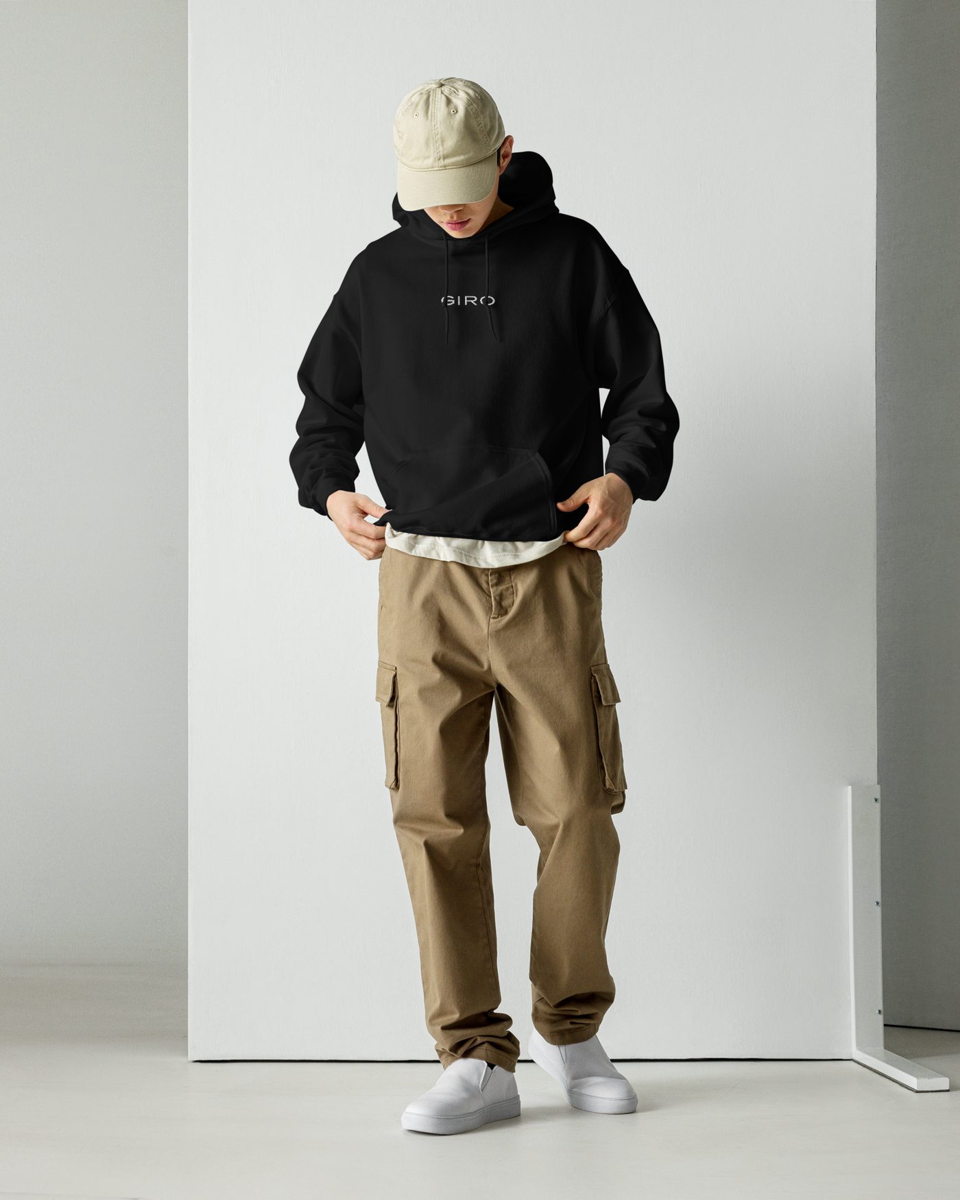 GIRO Founders' Hoodie, black, worn — GIRO embroidered on the chest